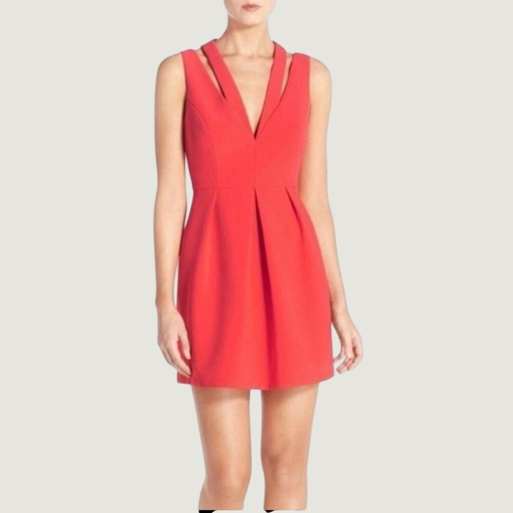 Red V-Neck Cutout Racerback Fit and Flare Mini Dress Sleeveless Cocktail